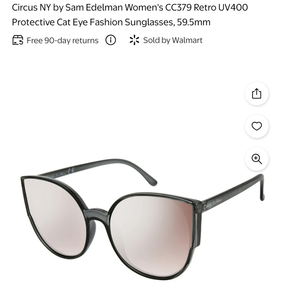 Circus NY by Sam Edelman Retro UV400 Oversized Cat Eye Mirror Sunglasses